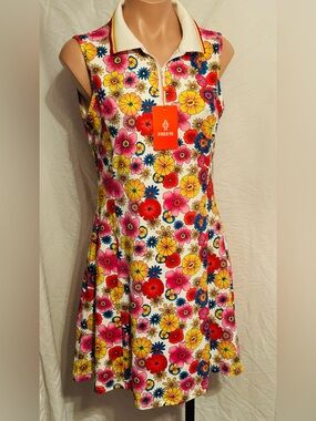 FREEYE Floral Sleeveless Polo Style Tennis, Golf Mini Dress - Multicolor Bloom